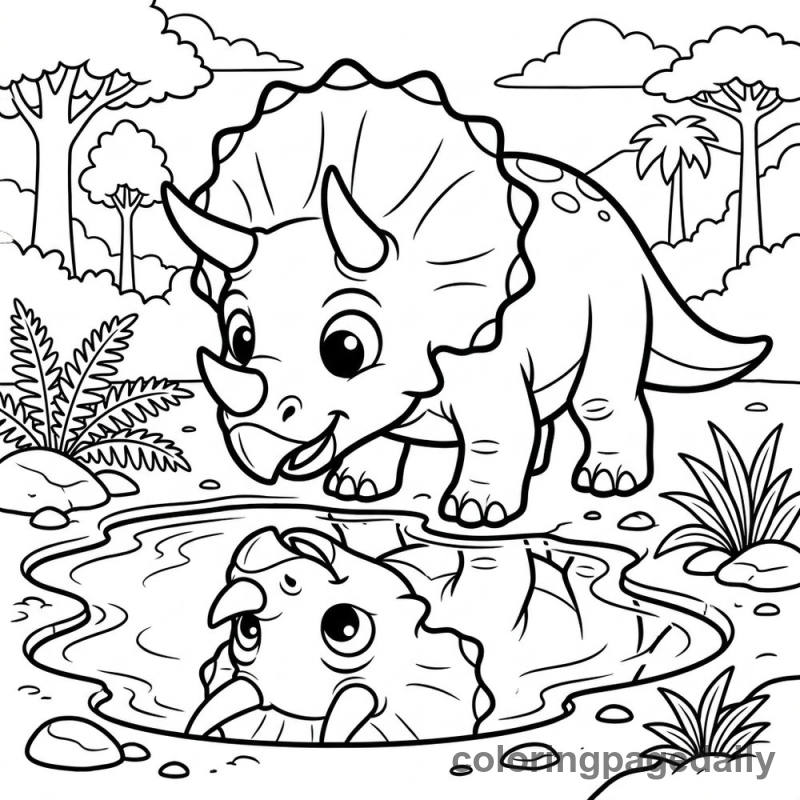 Triceratops Puddle Reflection - Colored reference example
