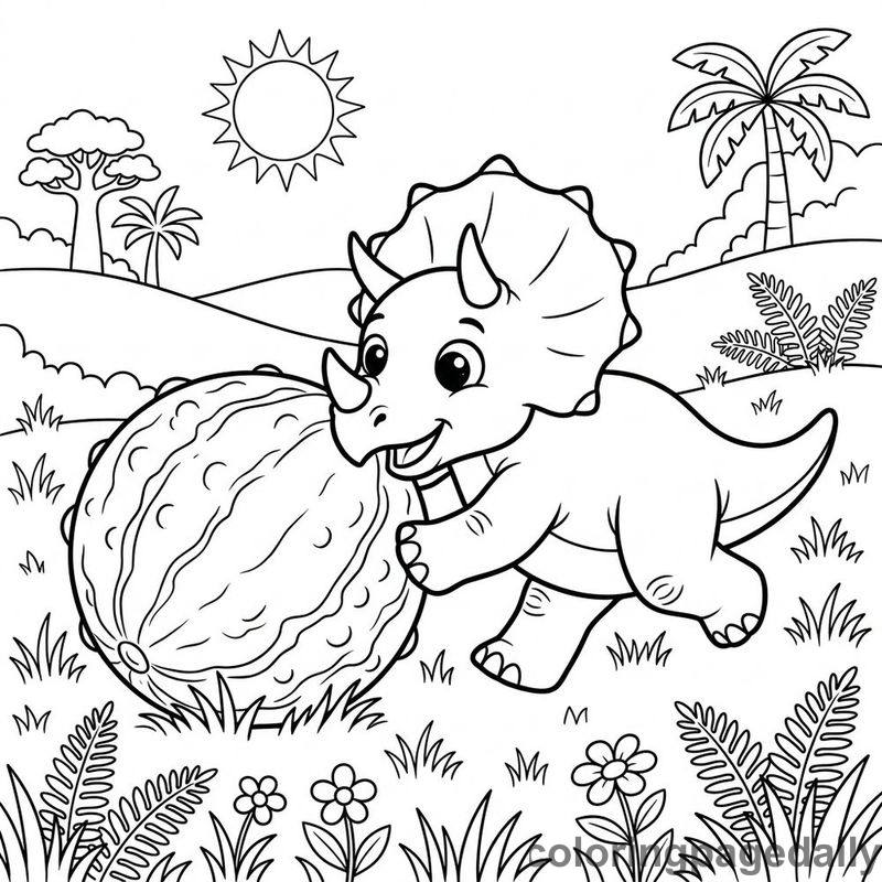 Triceratops Pushing Melon - Colored reference example
