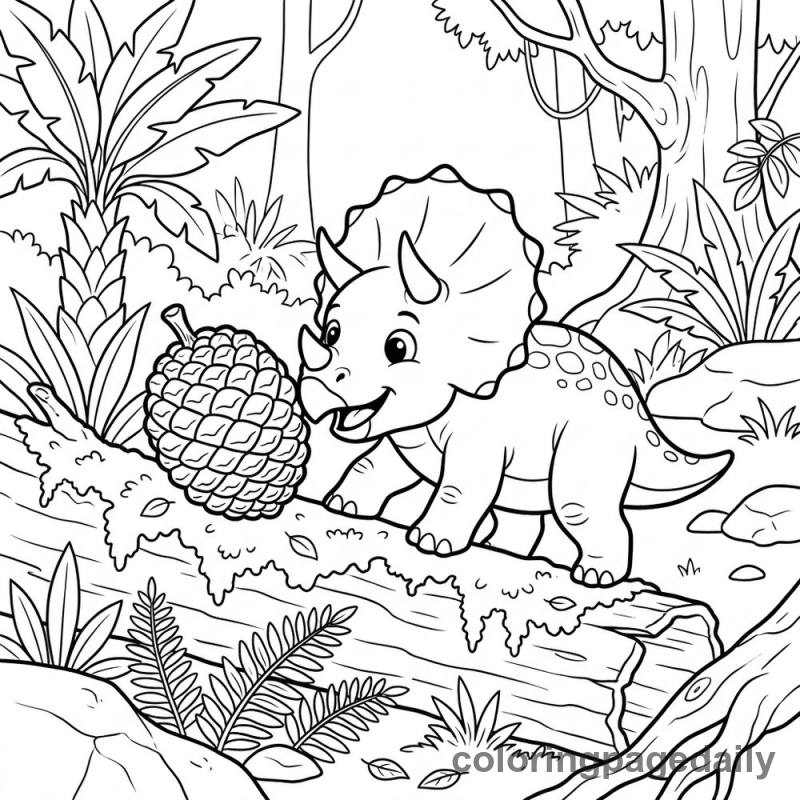 Triceratops Pushing Prehistoric Pinecone - Colored reference example