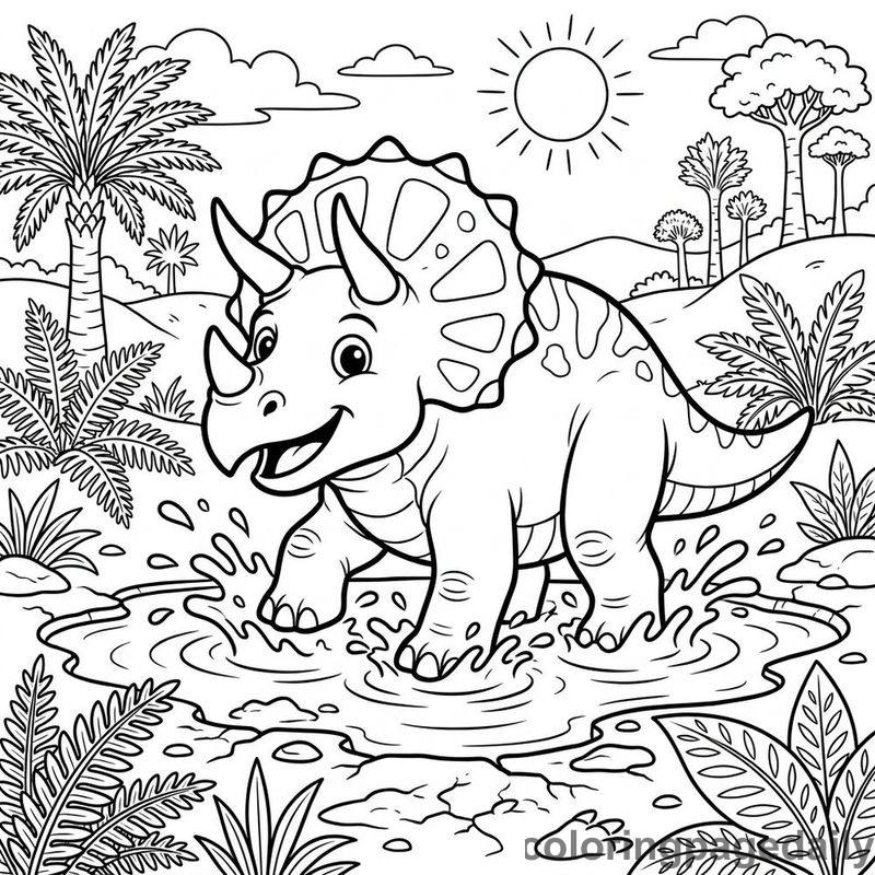 Triceratops Splashing In Mud - Colored reference example