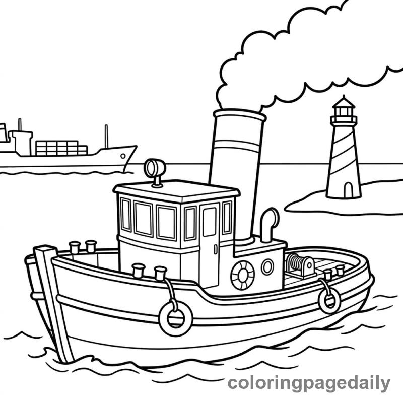 Tugboat in Harbor - Colored reference example
