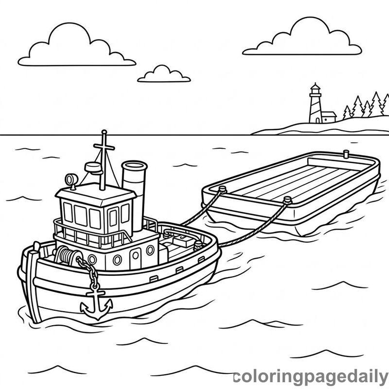 Tugboat Pulling Transport Barge - Colored reference example
