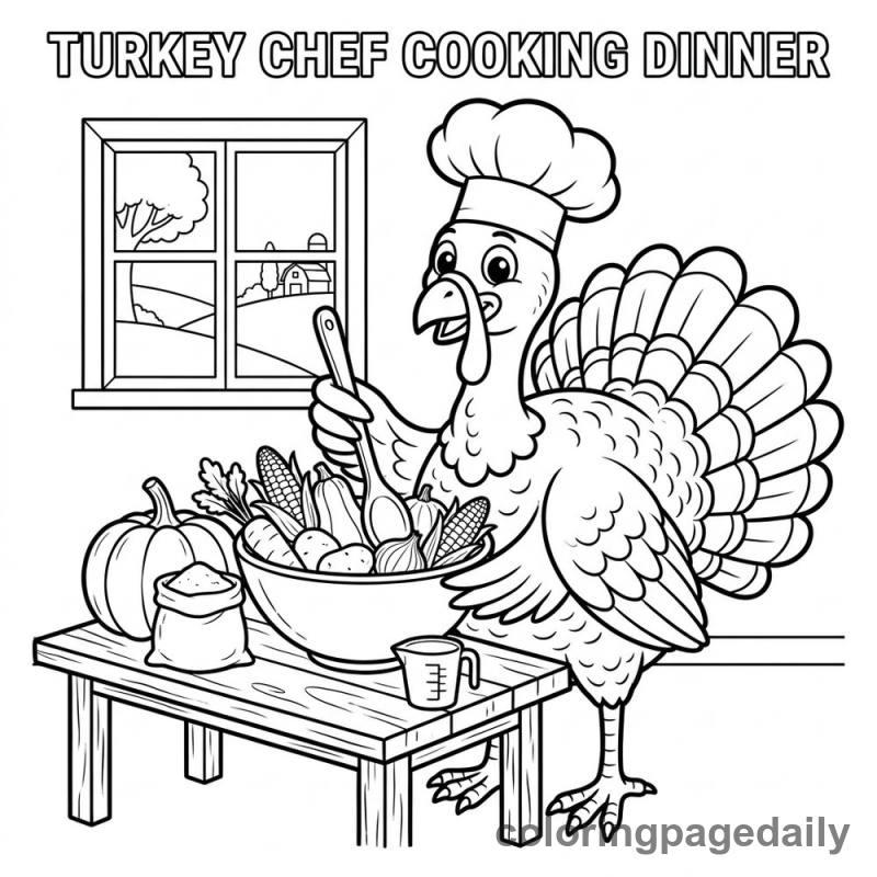 Turkey Chef Cooking Dinner - Colored reference example