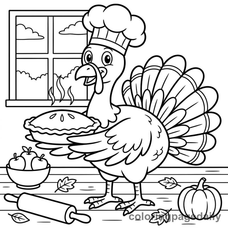Turkey Chef With Pie - Colored reference example
