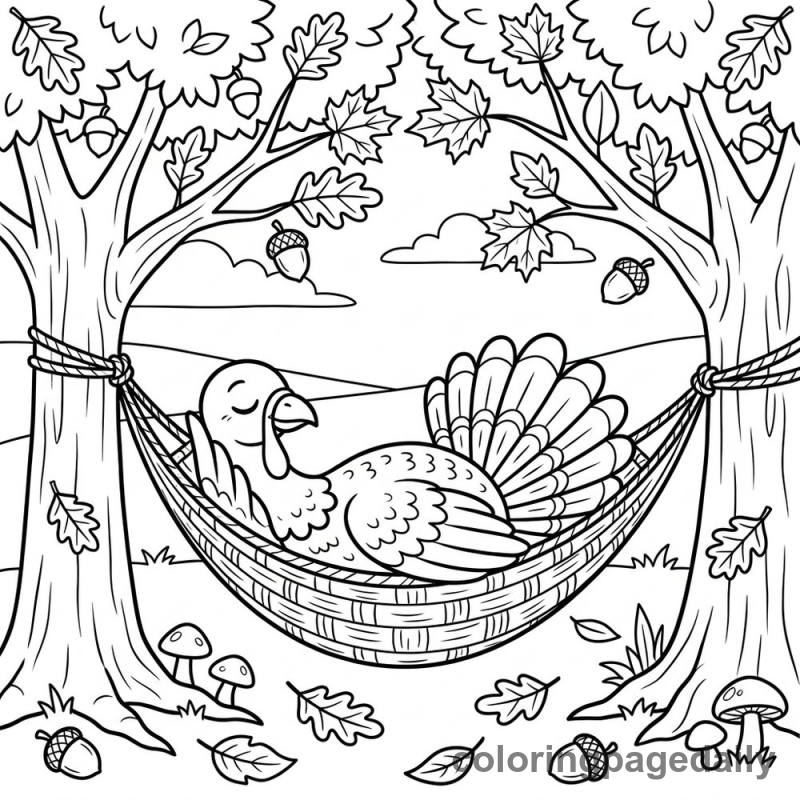 Turkey Napping in Hammock - Colored reference example