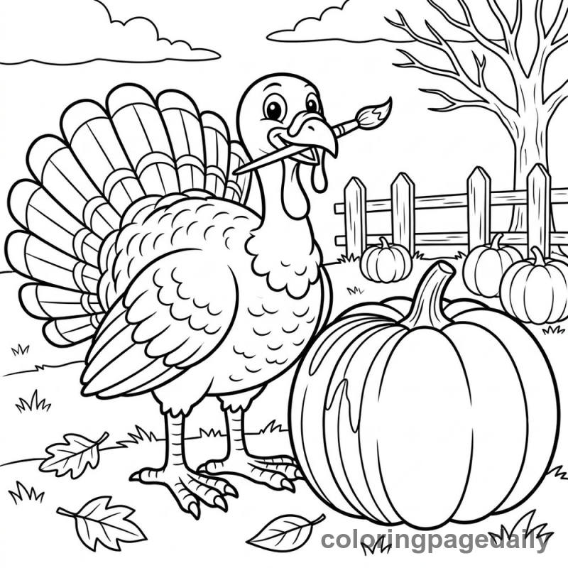 Turkey Painting Pumpkin - Daily printable coloring page in Thanksgiving category