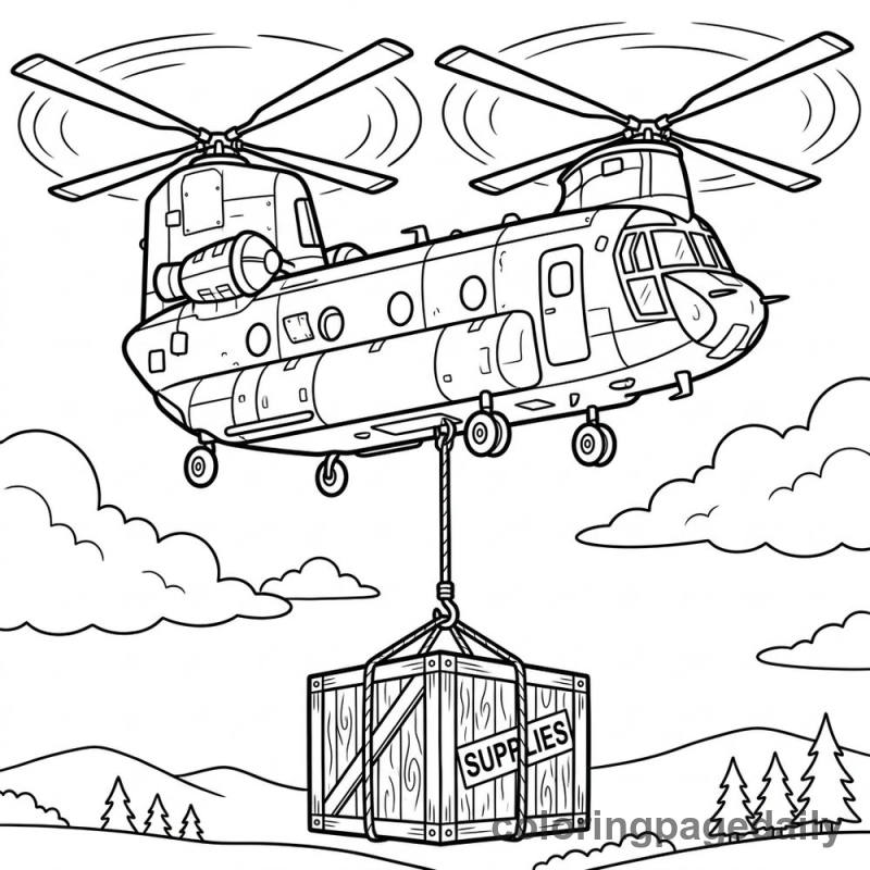 Twin Rotor Transport Helicopter - Daily printable coloring page in Vehicle category