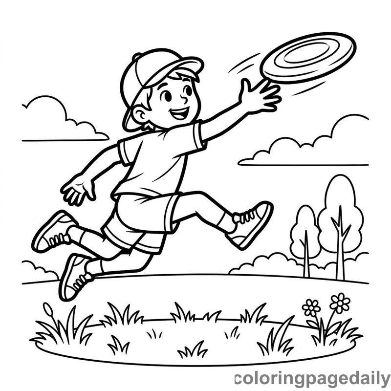Ultimate Frisbee Catch Jump - Daily printable coloring page in Sports category