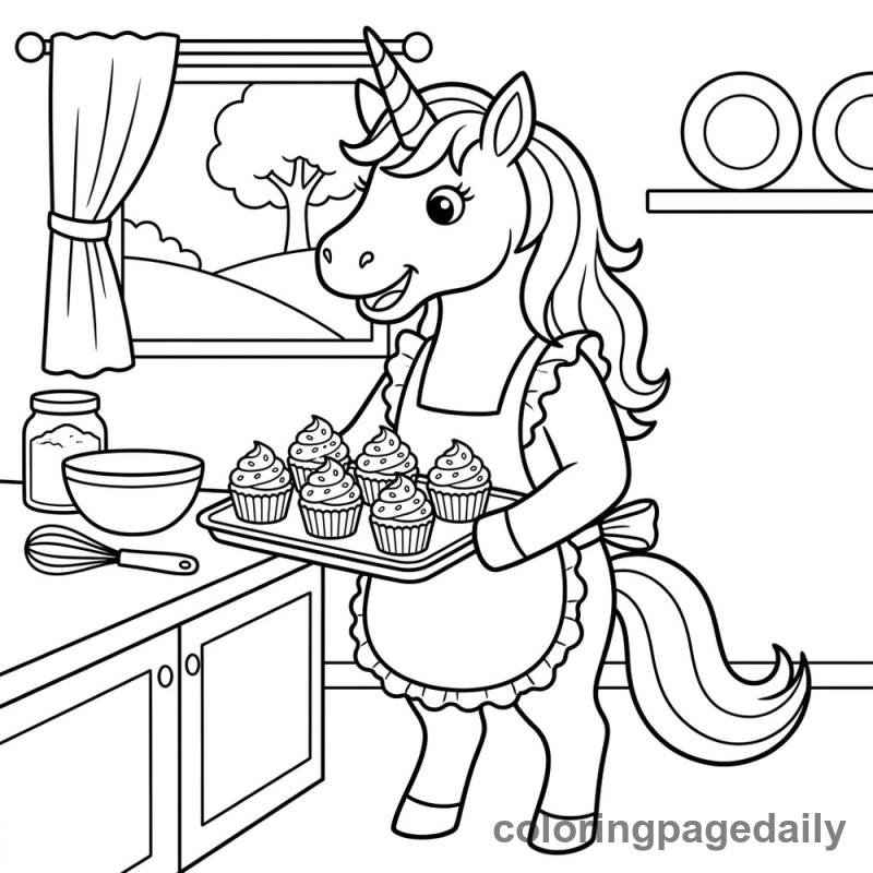 Unicorn Baking Cupcakes - Colored reference example