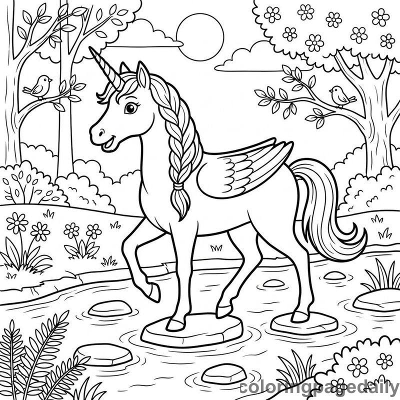 Unicorn Crossing Spring Stream - Colored reference example