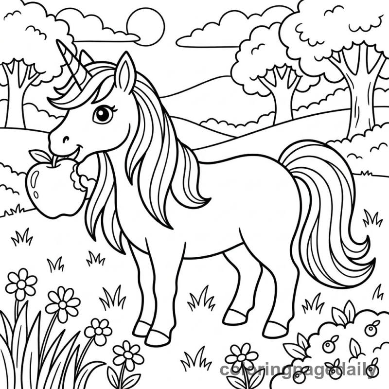 Unicorn Eating Apple - Colored reference example