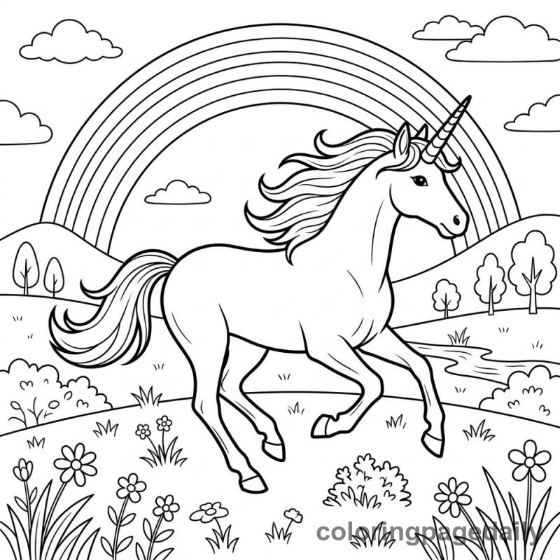 Unicorn Galloping Rainbow - Colored reference example