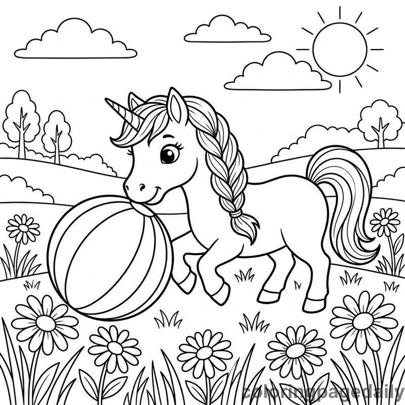 Bella’s Big Ball Adventure in Daisy Meadow - story illustration coloring page