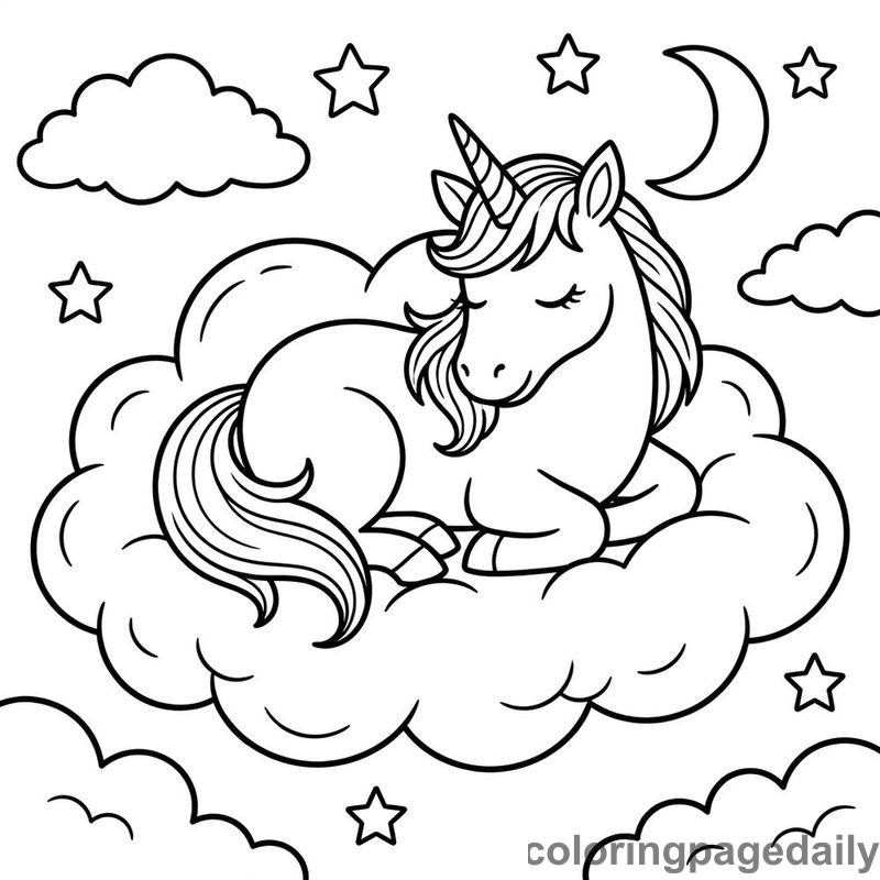 Unicorn Sleeping On Cloud - Colored reference example