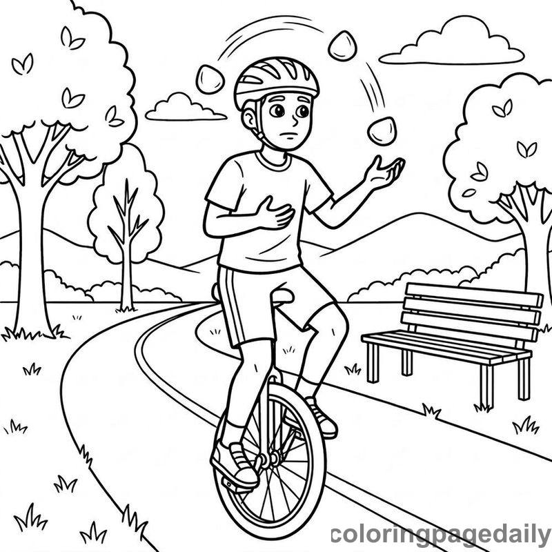 Unicyclist Juggling Beanbags - Colored reference example