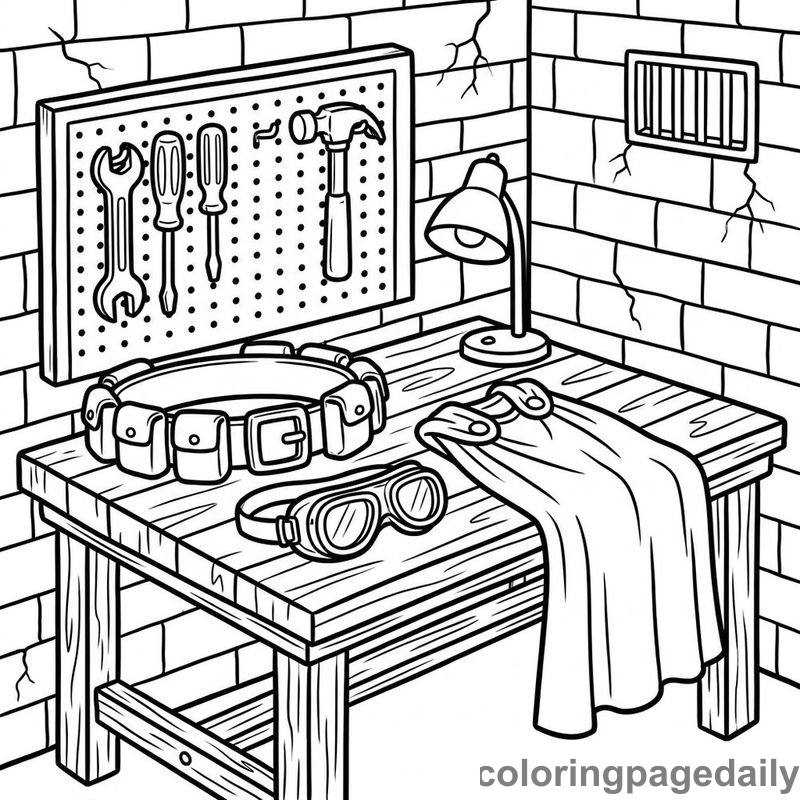 Utility Belt On The Workbench - Daily printable coloring page in Superheroes and Action category