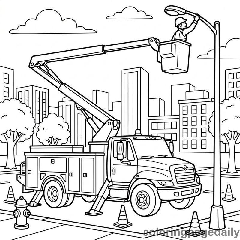 Utility Bucket Truck Reaching High - Colored reference example