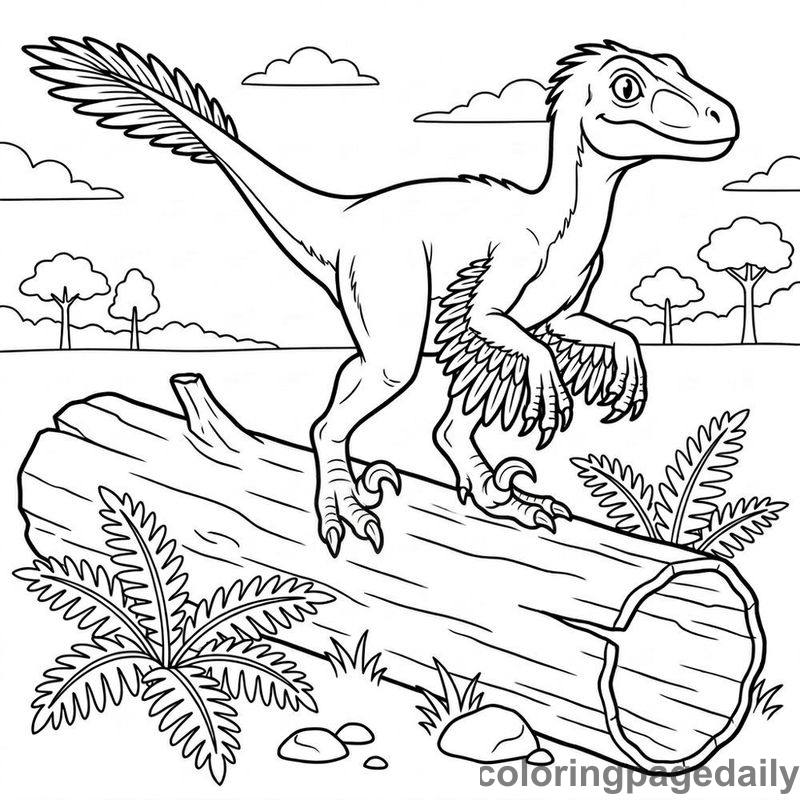 Velociraptor Balancing On Log - Colored reference example