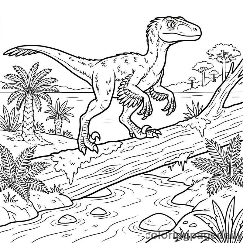 Velociraptor Balancing On Trunk - Colored reference example