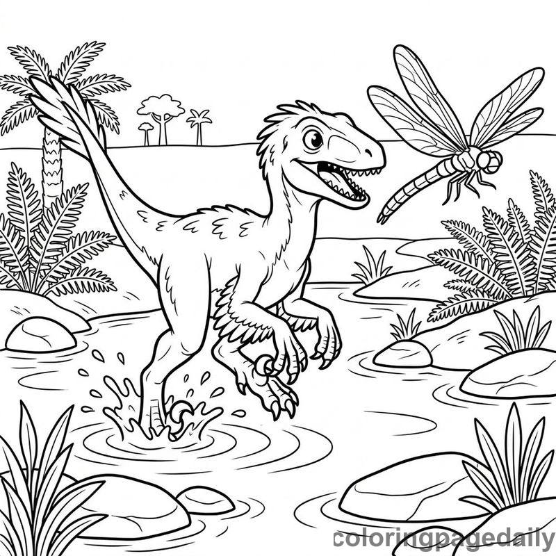 Velociraptor Chasing A Dragonfly - Colored reference example