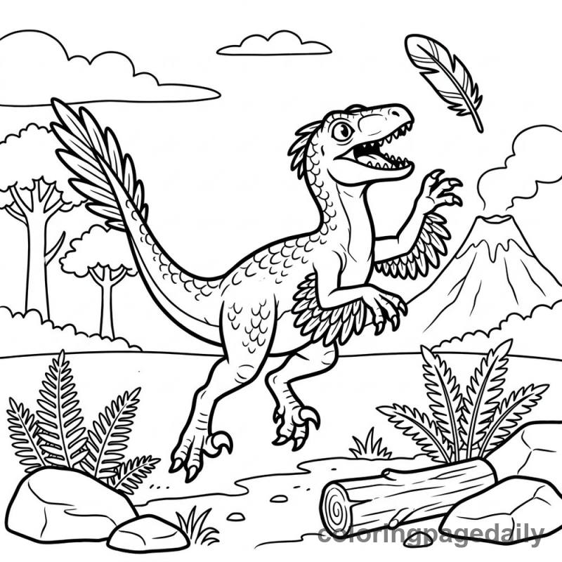 Velociraptor Chasing Feather - Colored reference example