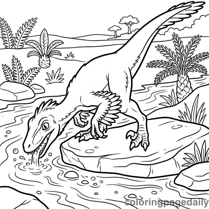 Velociraptor Drinking From Stream - Colored reference example