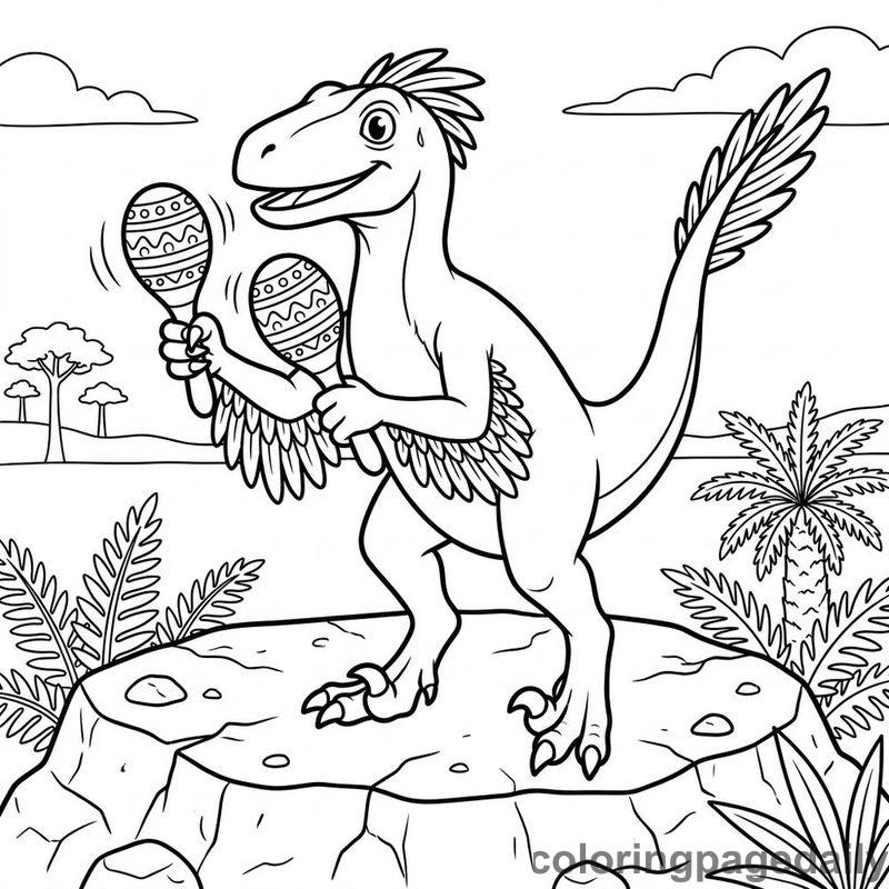 Velociraptor Playing Maracas - Daily printable coloring page in Dinosaur category