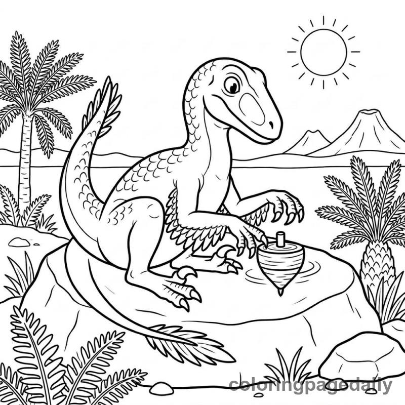 Velociraptor Spinning Top - Daily printable coloring page in Dinosaur category