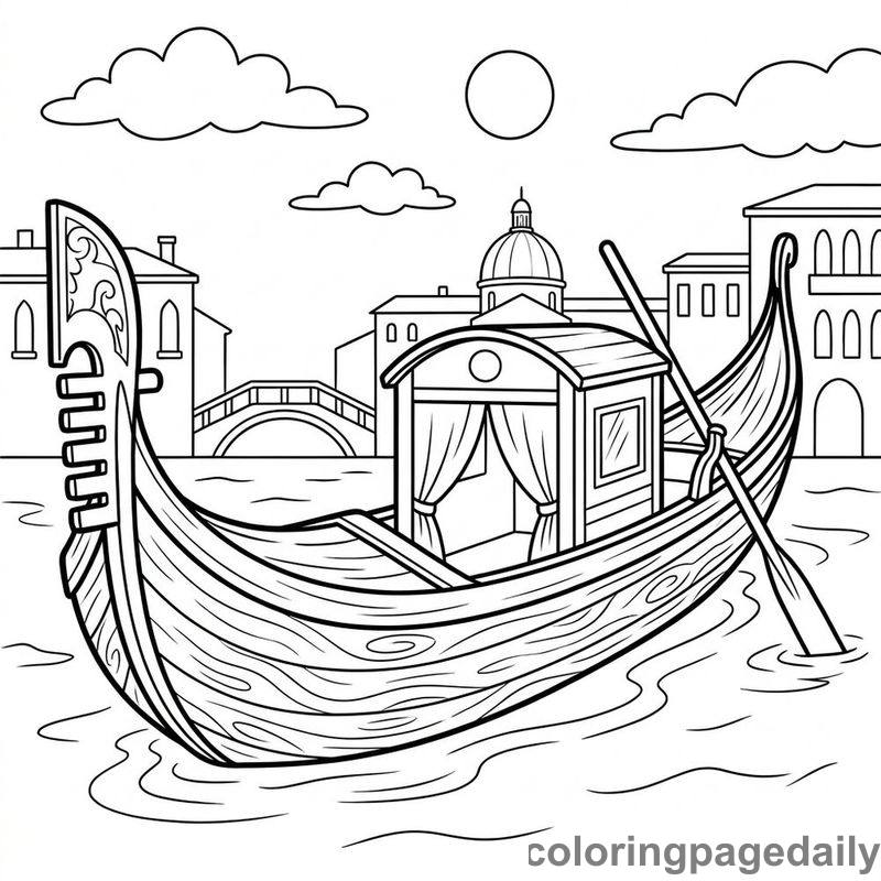 Venetian Gondola Boat - Daily printable coloring page in Vehicle category