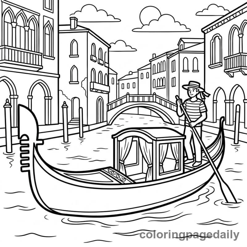 Venetian Gondola Ride - Daily printable coloring page in Vehicle category