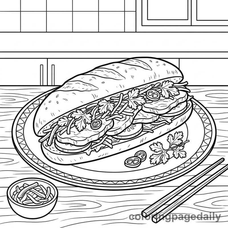 Vietnamese Banh Mi Sandwich - Daily printable coloring page in Food category