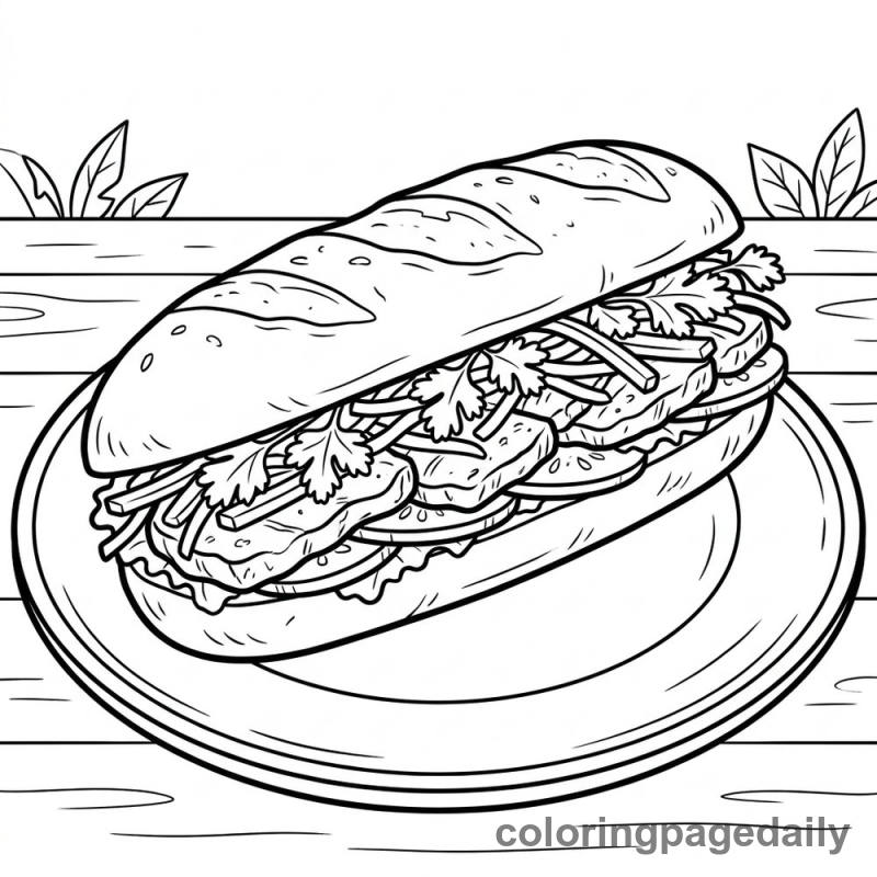Vietnamese Banh Mi Sandwich - Daily printable coloring page in Food category