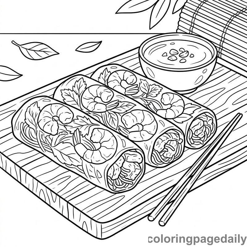 Vietnamese Fresh Spring Rolls - Daily printable coloring page in Food category