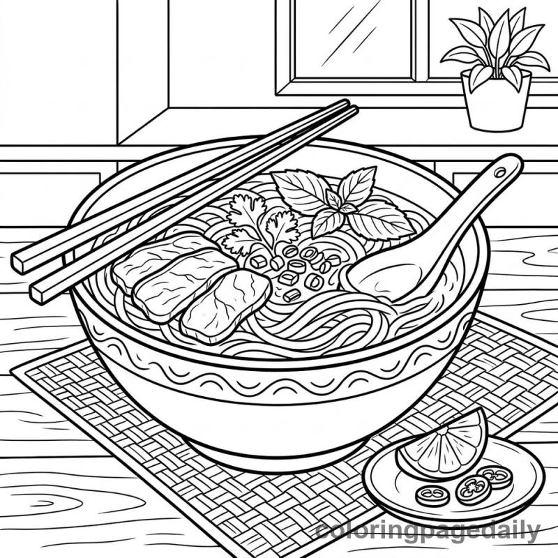 Vietnamese Pho Noodle Soup - Colored reference example
