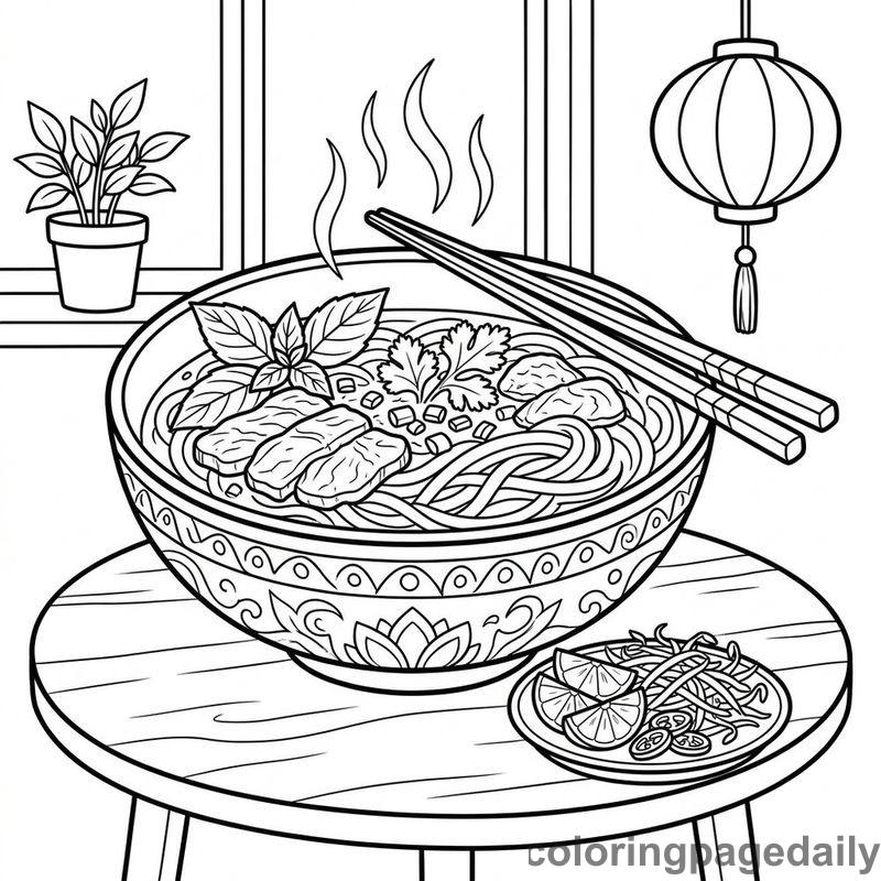 Vietnamese Pho Noodle Soup - Colored reference example