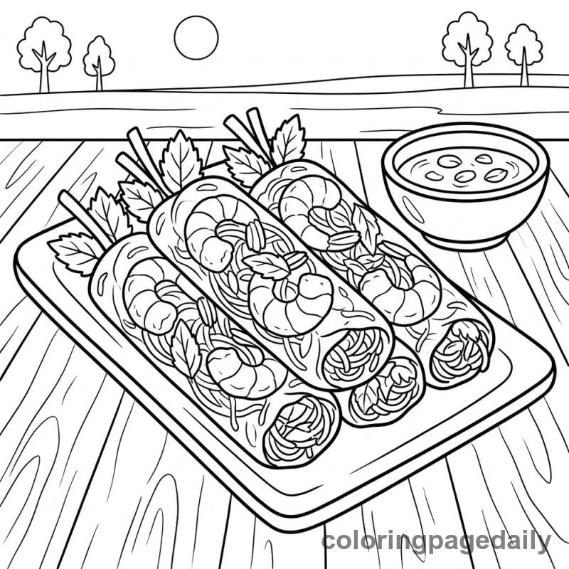 Vietnamese Spring Rolls - Daily printable coloring page in Food category