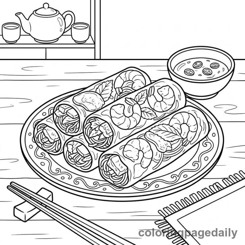 Vietnamese Spring Rolls - Daily printable coloring page in Food category