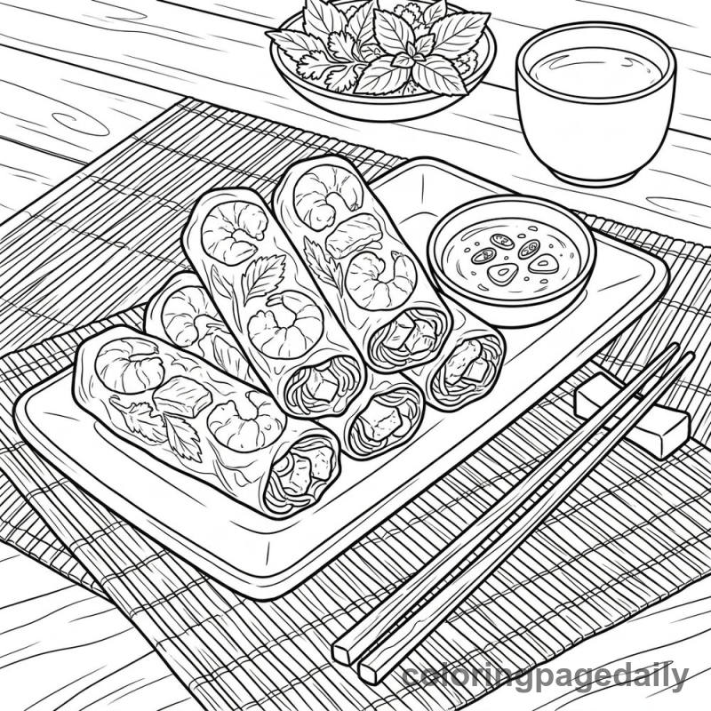 Vietnamese Spring Rolls Plate - Colored reference example