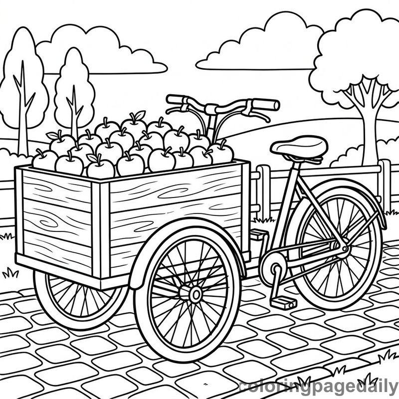 Vintage Apple Delivery Tricycle - Daily printable coloring page in Vehicle category