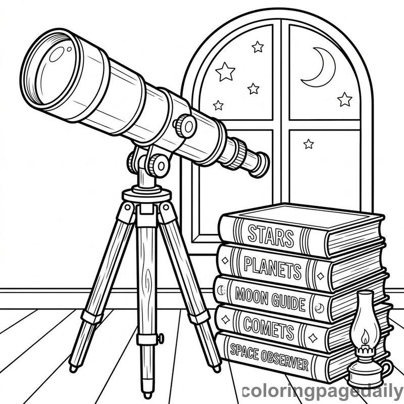 Vintage Astronomy Telescope Observation - Colored reference example