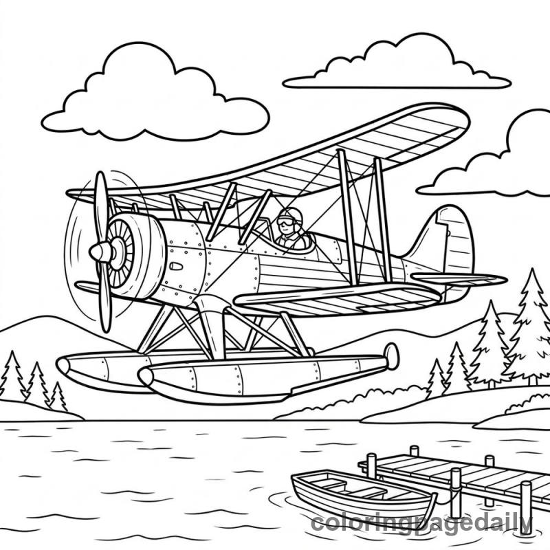 Vintage Biplane Flying - Colored reference example