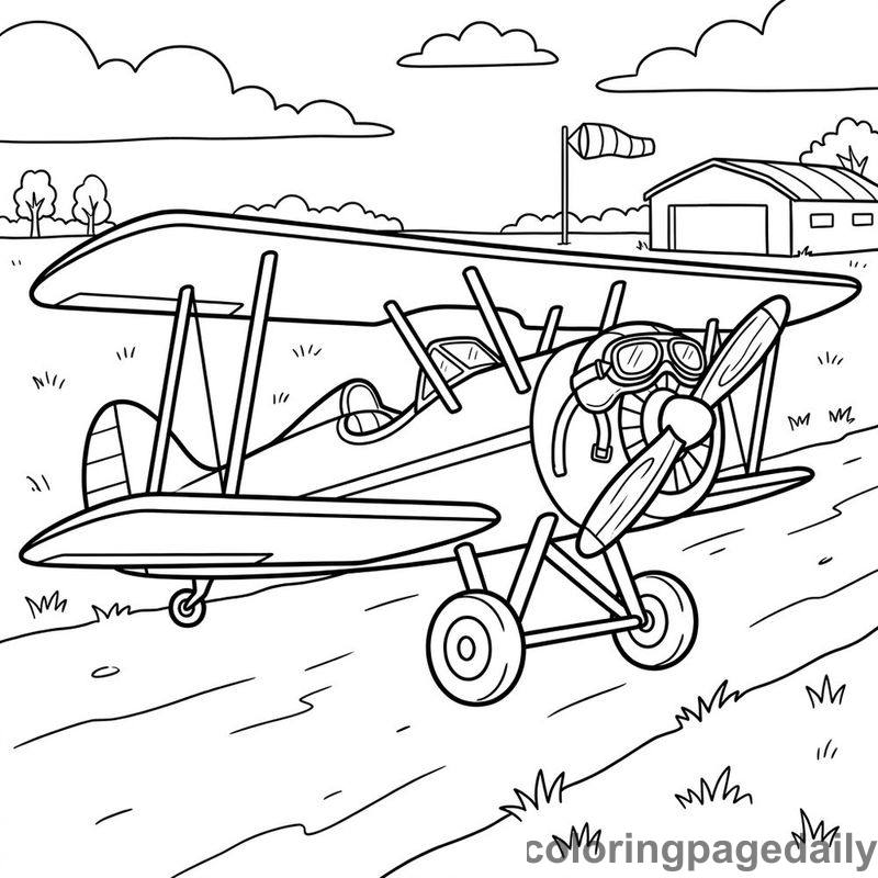 Vintage Biplane On Airfield - Colored reference example