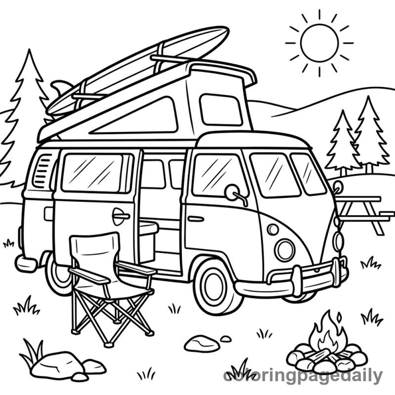 Vintage Camper Van Camping - Colored reference example