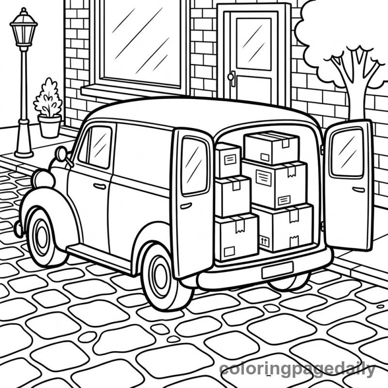 Vintage Delivery Van Loading - Colored reference example