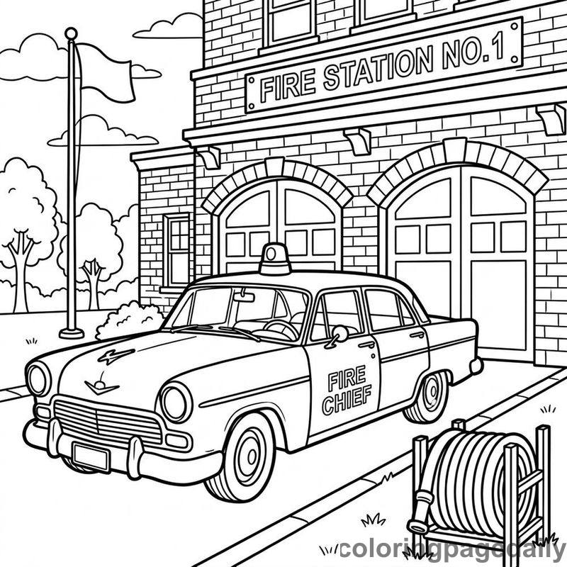Vintage Fire Chief Car - Daily printable coloring page in Vehicle category