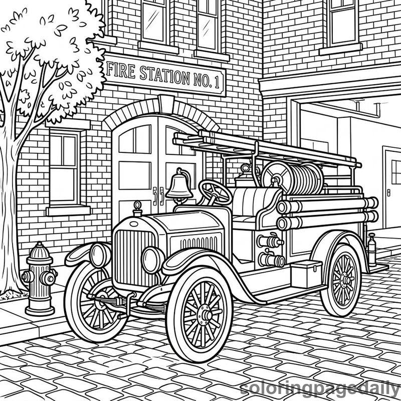 Vintage Fire Engine Parked - Colored reference example