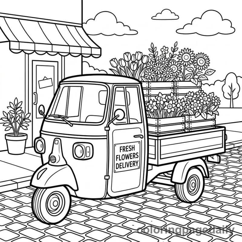 Vintage Flower Delivery Truck - Colored reference example