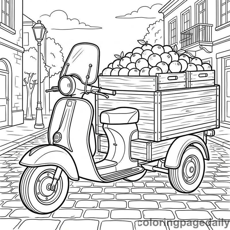 Vintage Fruit Delivery Scooter - Colored reference example