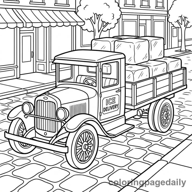 Vintage Ice Delivery Truck - Daily printable coloring page in Vehicle category