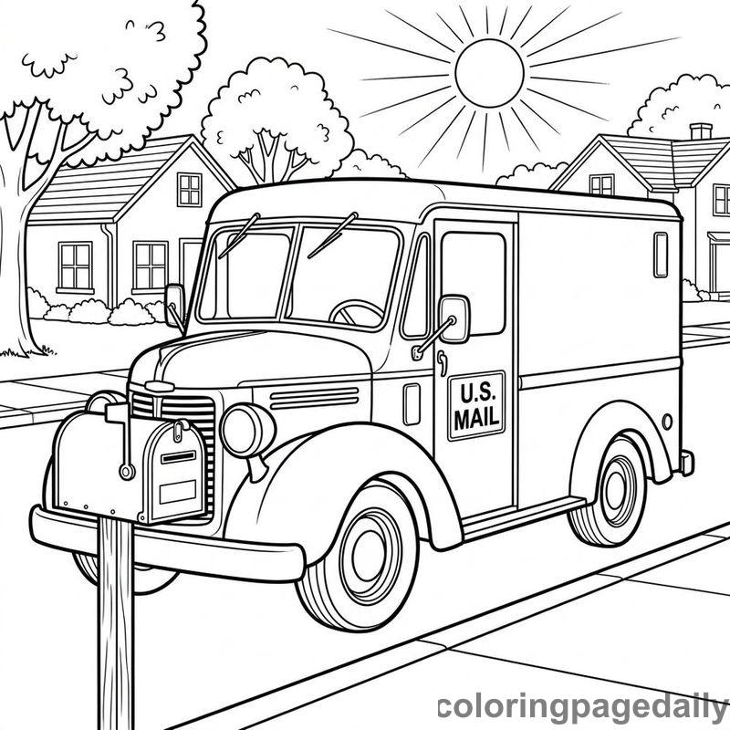 Vintage Mail Delivery Truck - Daily printable coloring page in Vehicle category